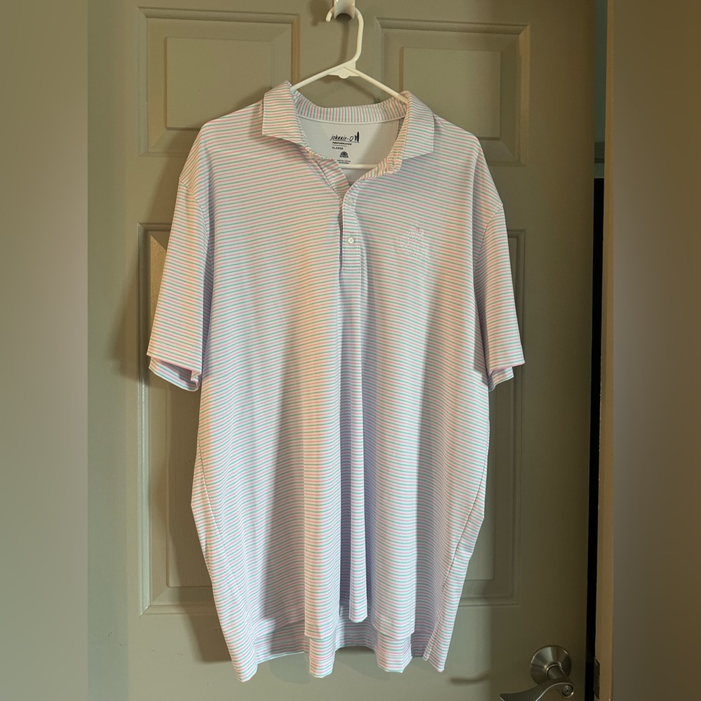 johnnie-O Light Blue and White Striped Polo